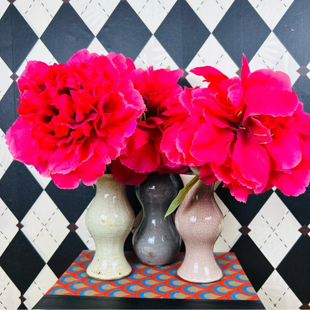 Studio Pottery Trio Bud Vases Crackle Glaze Sculptural| Vintage Luxury Set of 3 - Picture 12 of 16